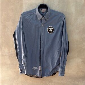 Bape Blue Casual Button Down Shirt with Logo